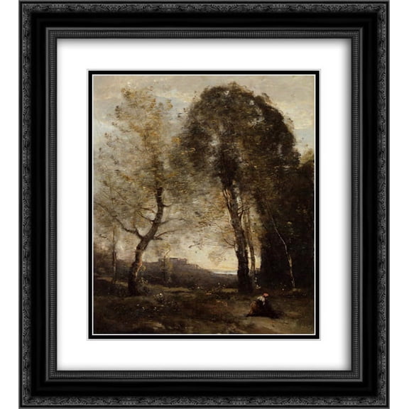 Camille Corot 2x Matted 20x24 Black Ornate Framed Art Print 'Souvenir of Italy'