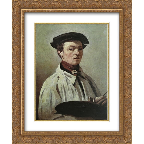 Camille Corot 2x Matted 20x24 Gold Ornate Framed Art Print 'Self Portrait'