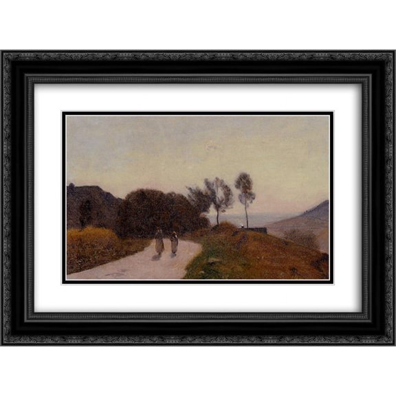 Camille Corot 2x Matted 24x18 Black Ornate Framed Art Print 'A Road in the Countryside, Near Lake Leman'