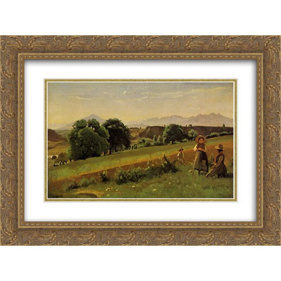 Camille Corot 2x Matted 24x18 Gold Ornate Framed Art Print 'Landscape at Mornex, Haute Savoie'