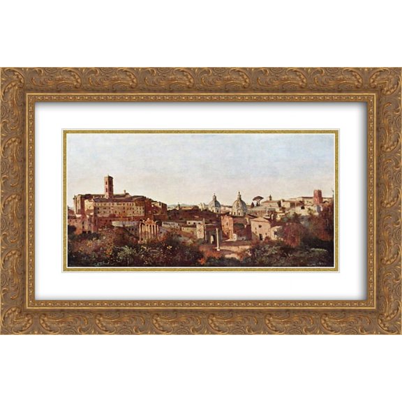 Camille Corot 2x Matted 24x18 Gold Ornate Framed Art Print 'The Forum seen from the Farnese Gardens, Rome'