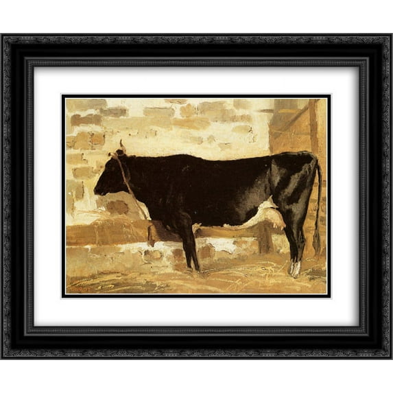 Camille Corot 2x Matted 24x20 Black Ornate Framed Art Print 'Cow in a Stable (also known as The Black Cow)'