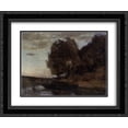 thumbnail image 1 of Camille Corot 2x Matted 24x20 Black Ornate Framed Art Print 'Fisherman Boating along a Wooded Landscape', 1 of 2