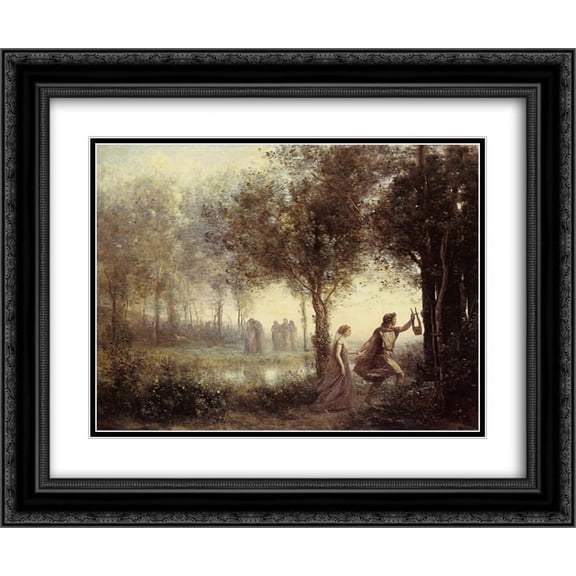 Jean Corot 2x Matted 24x20 Black Ornate Framed Art Print 'Orpheus Leading Eurydice from the Underworld'