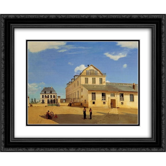 Camille Corot 2x Matted 24x20 Black Ornate Framed Art Print 'Soissons, Houses and Factory of Mr. Henry'