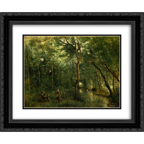 Camille Corot 2x Matted 24x20 Black Ornate Framed Art Print 'The Eel Gatherers'