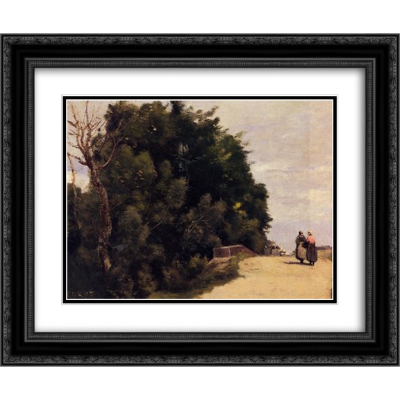 Camille Corot 2x Matted 24x20 Black Ornate Framed Art Print 'The Little Bridge at Mantes'
