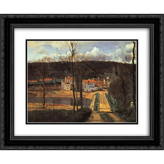 Camille Corot 2x Matted 24x20 Black Ornate Framed Art Print 'Ville d'Avray the Pond and the Cabassud House'
