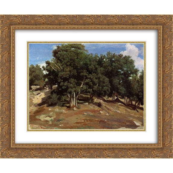 Camille Corot 2x Matted 24x20 Gold Ornate Framed Art Print 'Fontainebleau Black Oaks of Bas Breau'