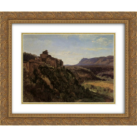 Camille Corot 2x Matted 24x20 Gold Ornate Framed Art Print 'Papigno, Buildings Overlooking the Valley'