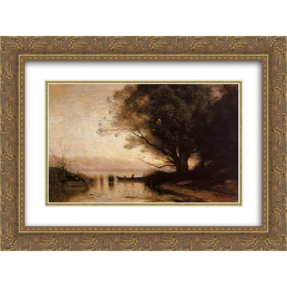 Camille Corot 2x Matted 24x20 Gold Ornate Framed Art Print 'Souvenir of Riva'