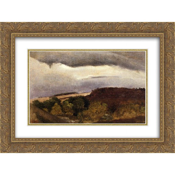 Camille Corot 2x Matted 24x20 Gold Ornate Framed Art Print 'Wooded Plateau, Fountainebleau'