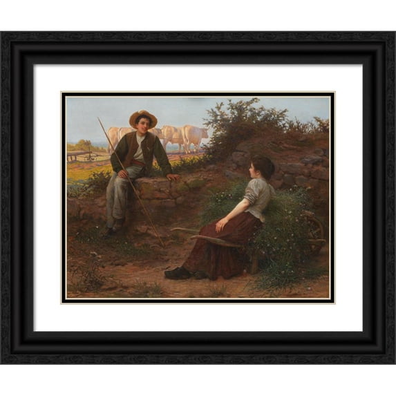 Camille Félix Bellanger 18x15 Black Ornate Wood Framed Double Matted Museum Art Print Titled - Chatting by the Wayside (1899)