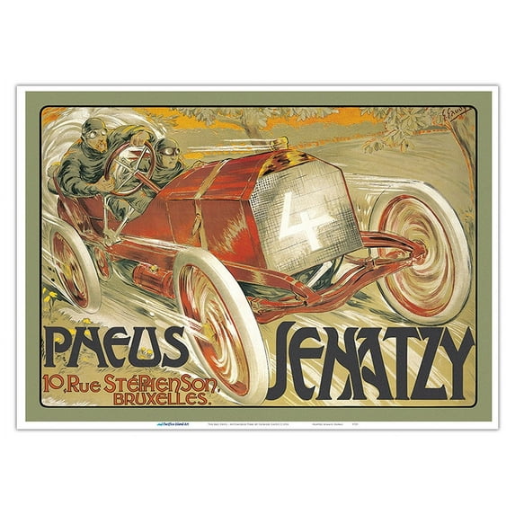 Camille Jenatzy (The Red Devil) - Automobile Tires (Pneus) - Vintage Automobile Poster by Georges Gaudy c.1906 - Master Art Print 10in x 14in