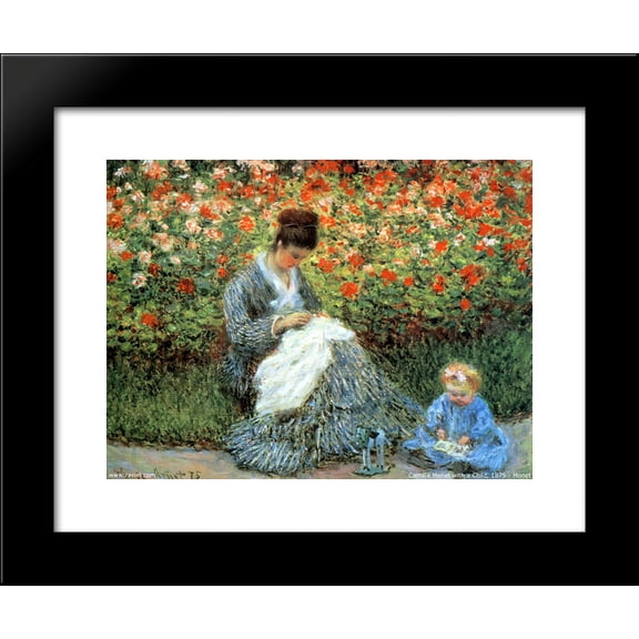 Camille Monet and a Child in the Artist’s Garden in Argenteuil 20x24 Framed Art Print by Monet, Claude