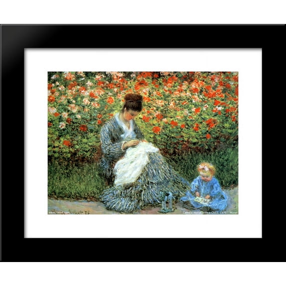 Camille Monet and a Child in the Artist’s Garden in Argenteuil 20x24 Framed Art Print by Monet, Claude