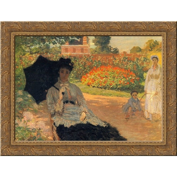 Camille Monet in the Garden 24x20 Gold Ornate Wood Framed Canvas Art by Monet, Claude