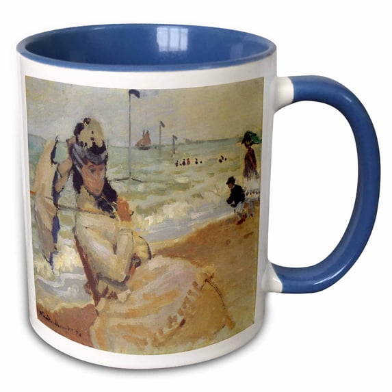 3drose, Camille on the Beach at Trouville, Claude Monet Painting, 1870, Pd-us, 11oz Two-tone Blue Mug