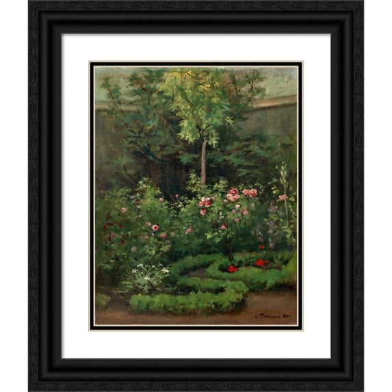 Camille Pissarro 12x14 Black Ornate Wood Framed Double Matted Museum Art Print Titled: A Rose Garden (1862)
