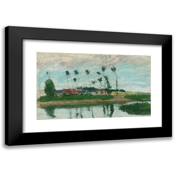 Camille Pissarro 14x10 Black Modern Framed Museum Art Print Titled - Village by a Pond (circa 1869)