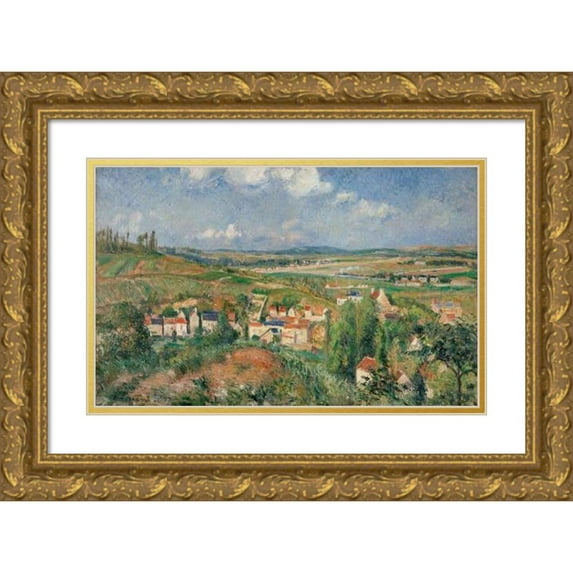 Camille Pissarro 14x10 Gold Ornate Wood Frame and Double Matted Museum Art Print Titled - The Hermitage in Summer, Pontoise (1877)