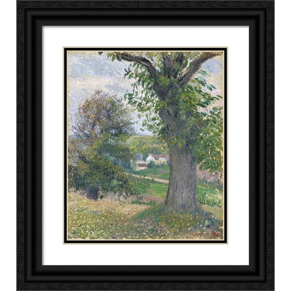Camille Pissarro 15x17 Black Ornate Wood Framed Double Matted Museum Art Print Titled - Chestnut Trees in Osny (1883)