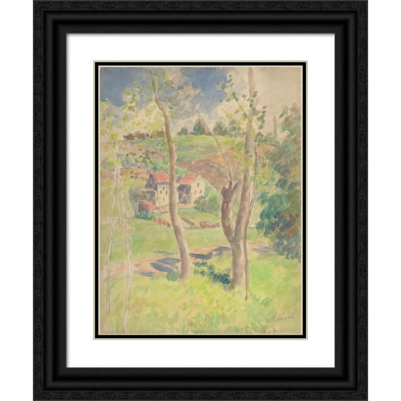 Camille Pissarro 15x18 Black Ornate Wood Framed Double Matted Museum Art Print Titled - Landscape (Second Half 19th Century)