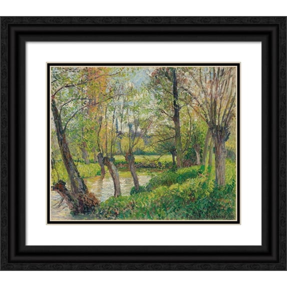 Camille Pissarro 17x15 Black Ornate Wood Framed Double Matted Museum Art Print Titled - Edges of the Epte in Eragny, Sunset (1897)