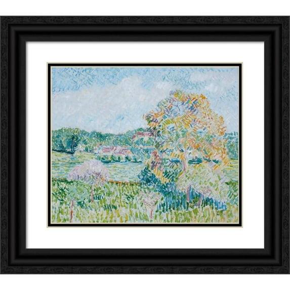 Camille Pissarro 17x15 Black Ornate Wood Framed Double Matted Museum Art Print Titled - The Grand Noyer in Eragny, Autumn (circa 1890)