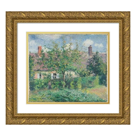 Camille Pissarro 17x15 Gold Ornate Wood Frame and Double Matted Museum Art Print Titled - Peasant House at Eragny (1884)