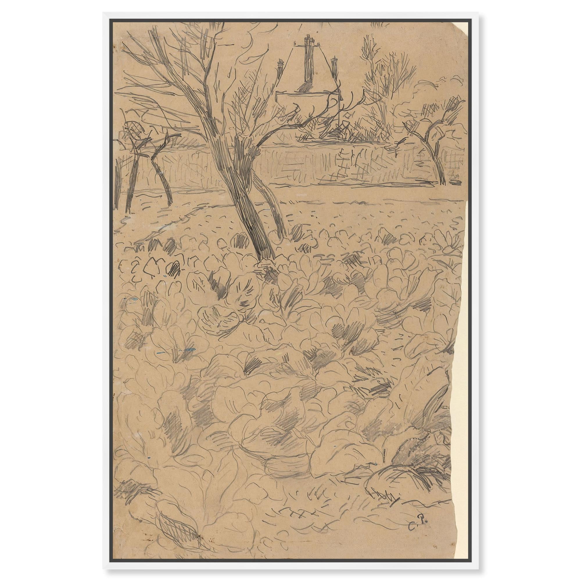 Camille Pissarro Vintage Landscape Canvas Art with White Frame