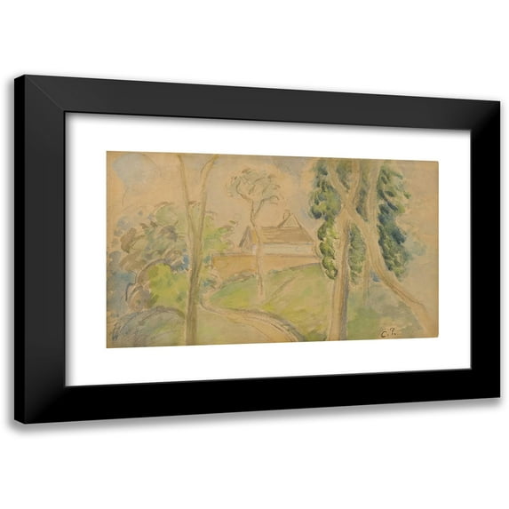 Camille Pissarro 18x12 Black Modern Framed Museum Art Print Titled - Country Scene with a House Along a Road (circa 1875-80)