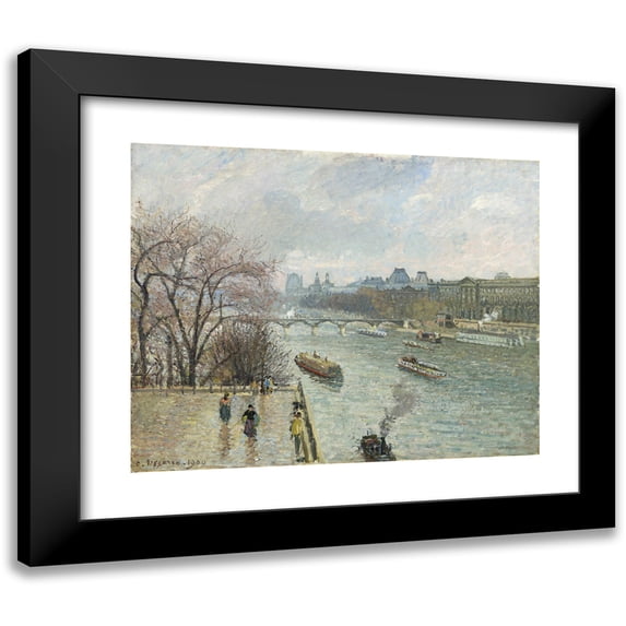 Camille Pissarro 18x15 Black Modern Framed Museum Art Print Titled - The Louvre, Afternoon Rainy Weather (1900)