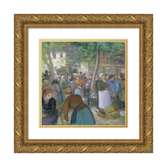 Camille Pissarro 20x20 Gold Ornate Framed and Double Matted Museum Art Print Titled - Poultry Market at Gisors (1885)