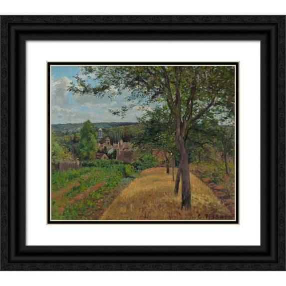 Camille Pissarro 23x20 Black Ornate Framed Double Matted Museum Art Print Titled: Orchards at Louveciennes (1872)