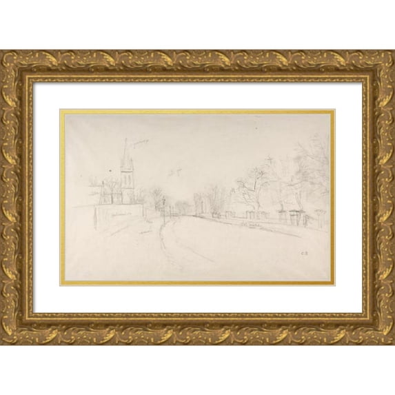 Camille Pissarro 24x17 Gold Ornate Framed and Double Matted Museum Art Print Titled - All Saints Church, Upper Norwood Seen from the North Side of Beulah Hill (19th Century)