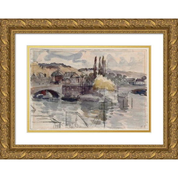 Camille Pissarro 24x18 Gold Ornate Framed and Double Matted Museum Art Print Titled - Corneille Bridge in Rouen