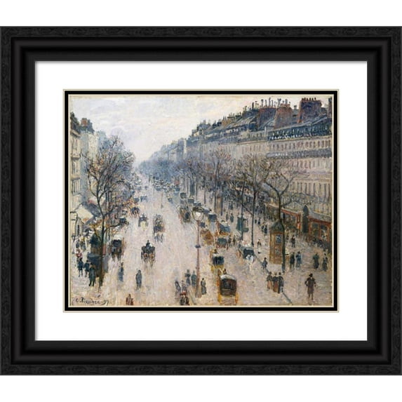 Camille Pissarro 24x20 Black Ornate Framed Double Matted Museum Art Print Titled: The Boulevard Montmartre on a Winter Morning (1897)