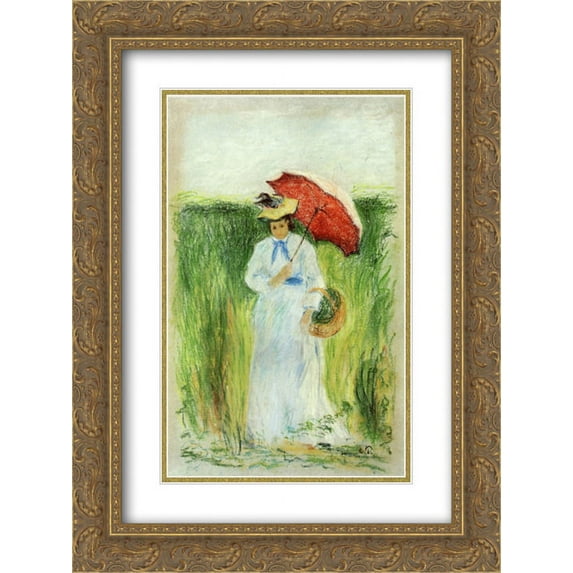 Camille Pissarro 2x Matted 18x24 Gold Ornate Framed Art Print 'Young Woman with an Umbrella'