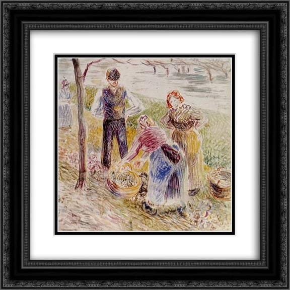 Camille Pissarro 2x Matted 20x20 Black Ornate Framed Art Print 'Harvesting Potatos'