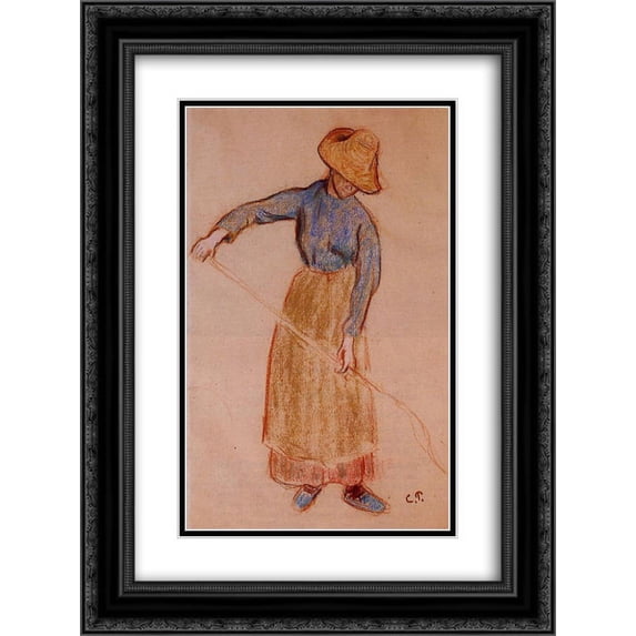 Camille Pissarro 2x Matted 20x24 Black Ornate Framed Art Print 'Peasant with a Pitchfork'