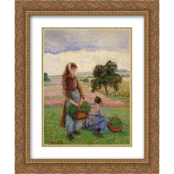 Camille Pissarro 2x Matted 20x24 Gold Ornate Framed Art Print 'Peasant Woman Carrying a Basket'