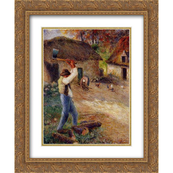 Camille Pissarro 2x Matted 20x24 Gold Ornate Framed Art Print 'Pere Melon Cutting Wood'