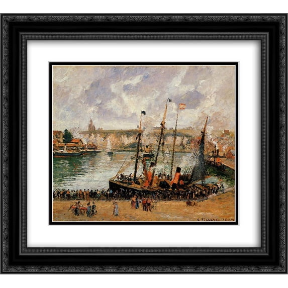 Camille Pissarro 2x Matted 22x20 Black Ornate Framed Art Print 'The Inner Harbor, Dpeppe, High Tide, Morning, Grey Weather'