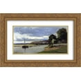 thumbnail image 1 of Camille Pissarro 2x Matted 24x16 Gold Ornate Framed Art Print 'Banks of a River with Barge', 1 of 2