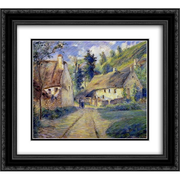 Camille Pissarro 2x Matted 24x20 Black Ornate Framed Art Print 'Cottages at Auvers, near Pontoise'