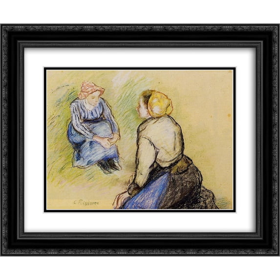 Camille Pissarro 2x Matted 24x20 Black Ornate Framed Art Print 'Seated Peasant and Knitting Peasant'