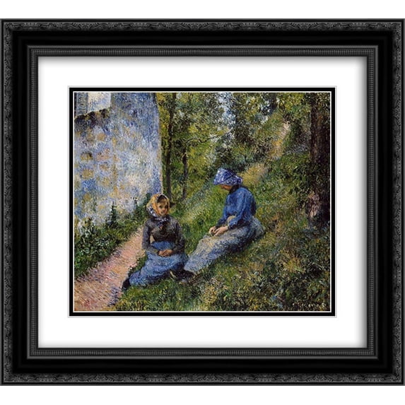Camille Pissarro 2x Matted 24x20 Black Ornate Framed Art Print 'Seated Peasants, Sewing'