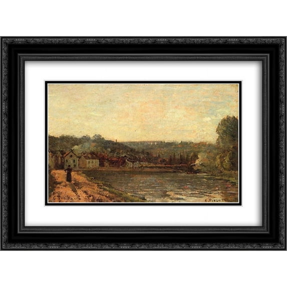 Camille Pissarro 2x Matted 24x20 Black Ornate Framed Art Print 'The Banks of the Seine at Bougival'