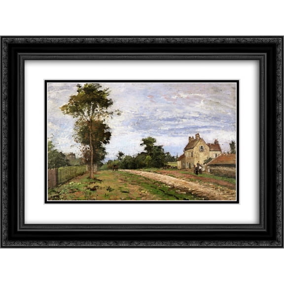 Camille Pissarro 2x Matted 24x20 Black Ornate Framed Art Print 'The House of Monsieur Musy, Louveciennes'